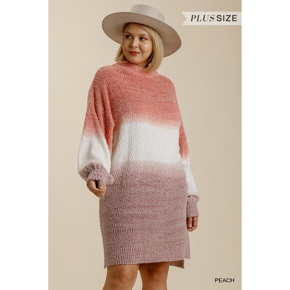 Umgee Dip Dye Sweater Dress, Size XL, Long Sleeves High Low Hem  Mock Neck New - Picture 1 of 6